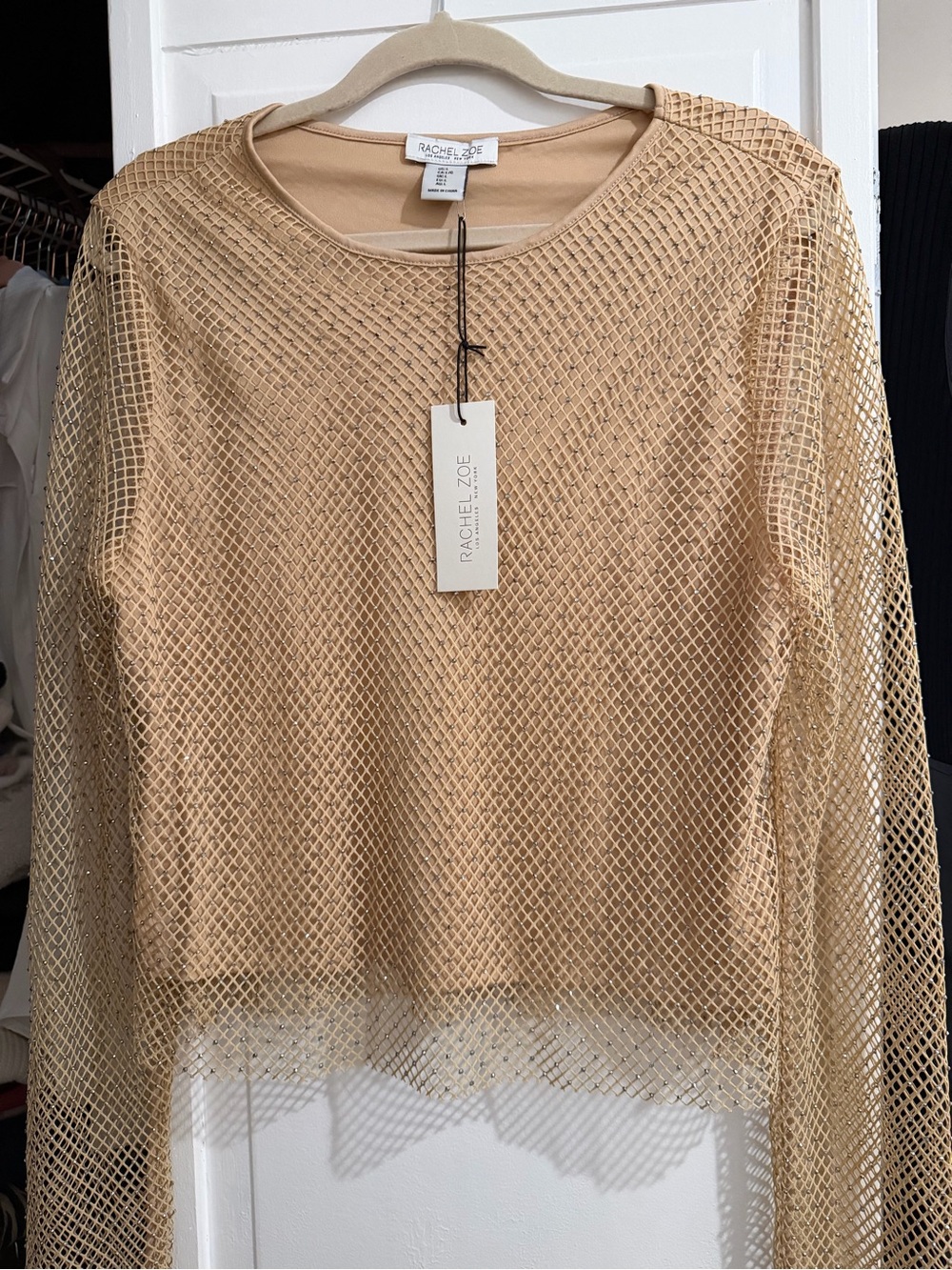 Rachel Zoe Beige Mesh Long-Sleeve Layering Top